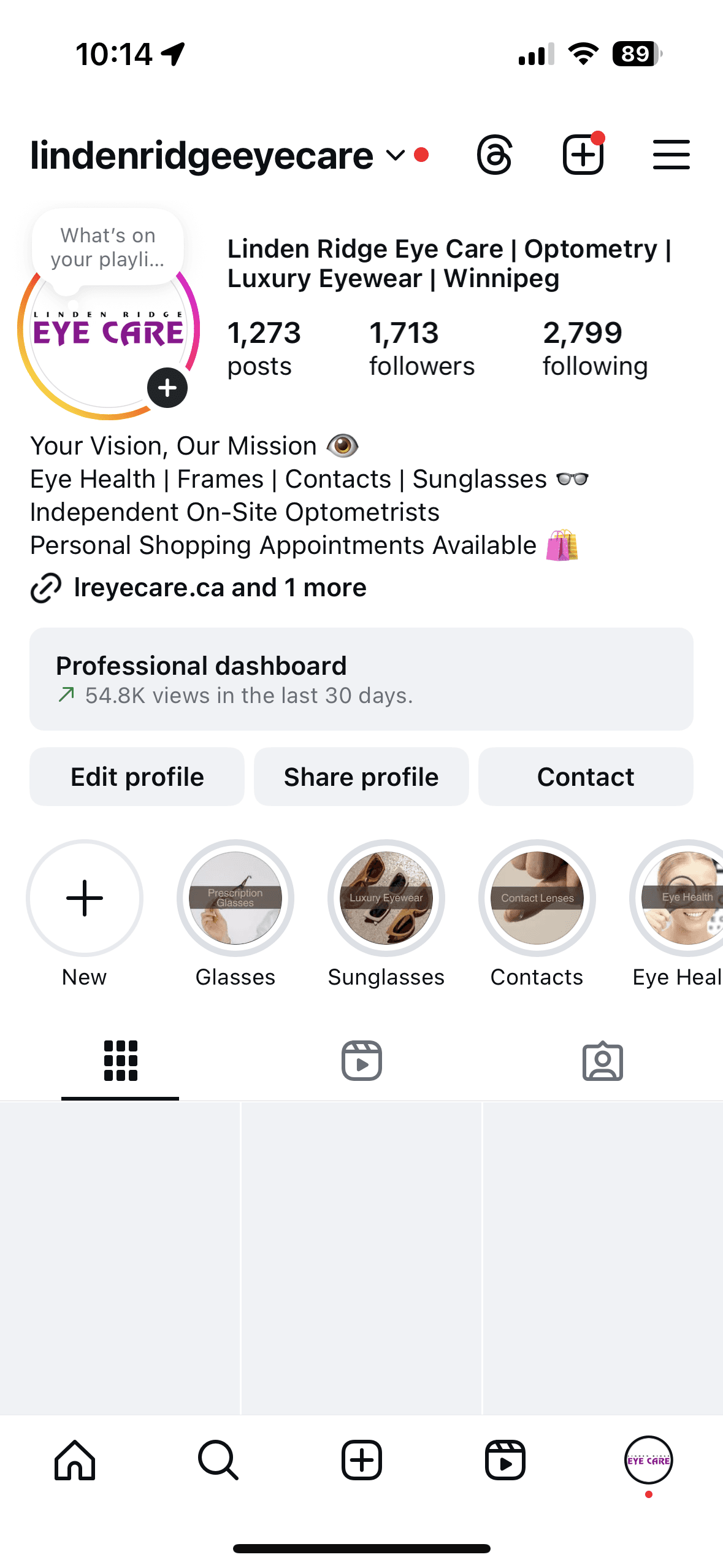 Linden Ridge Eye Care Instagram profile screenshot