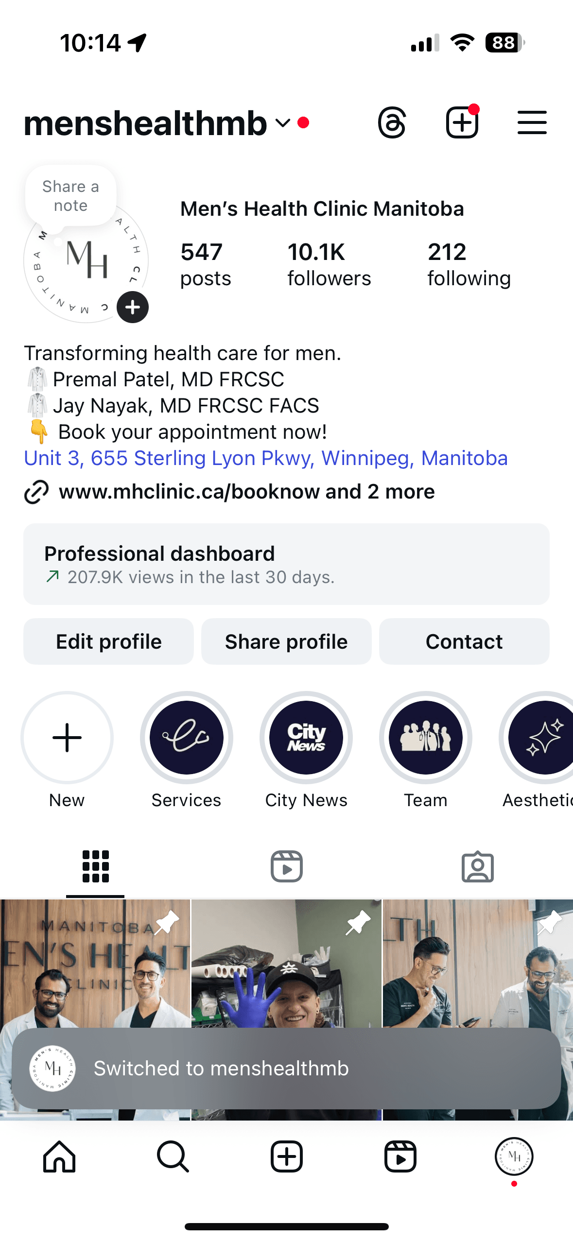 Men's Health Clinic Manitoba Instagram profile screenshot
