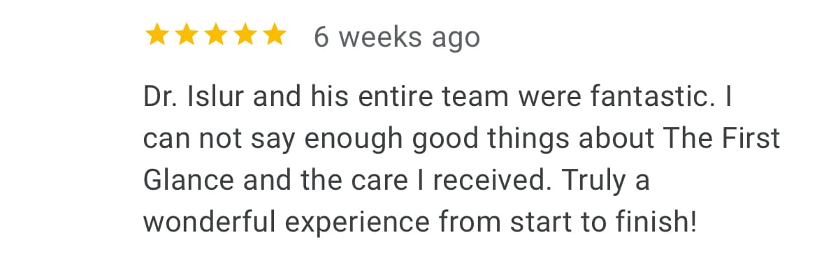 5-star Google review for The First Glance clinic